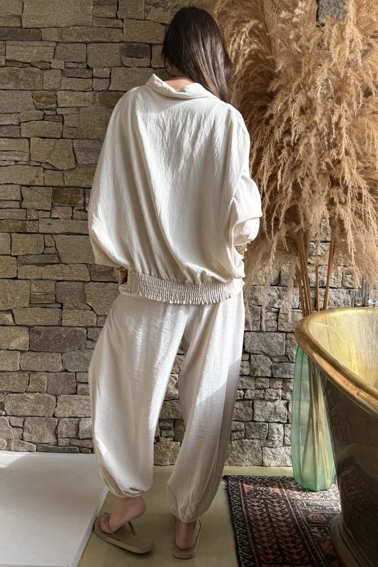 Basso Button Drape Batwing Shirt Calico